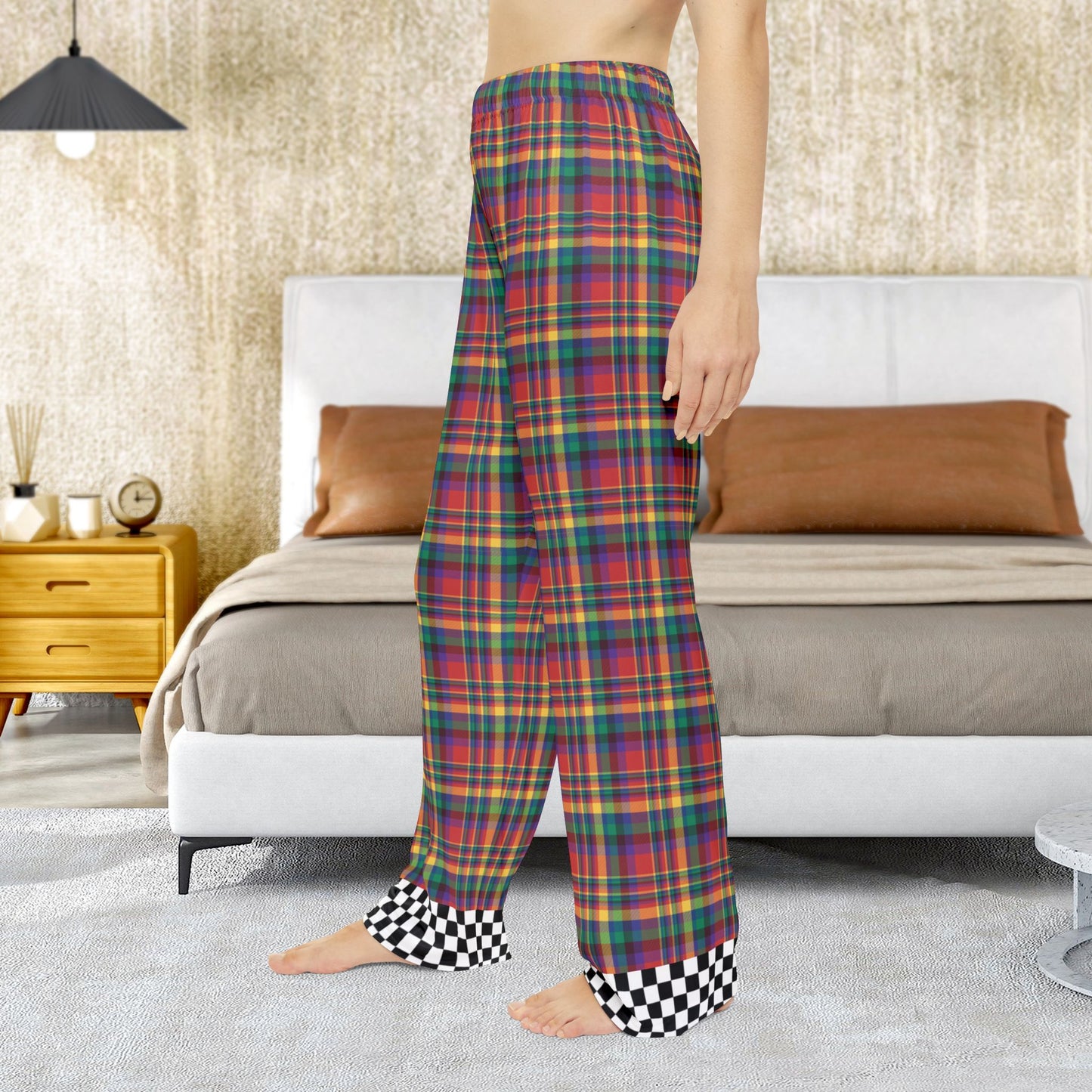 Women’s Red, Yellow, Green, Blue & Purple Plaid with Checkered Edge Ohio Plaid Pajama Pants