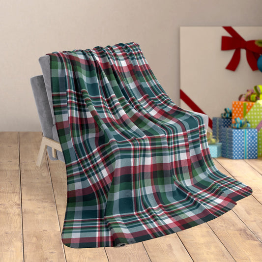 60" × 80" Christmas Kelly Green & Silver Philadelphia PA Plaid Fleece Sherpa Blanket