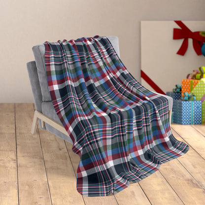 Christmas Blue & Red Houston TX Plaid Fleece Sherpa Blanket