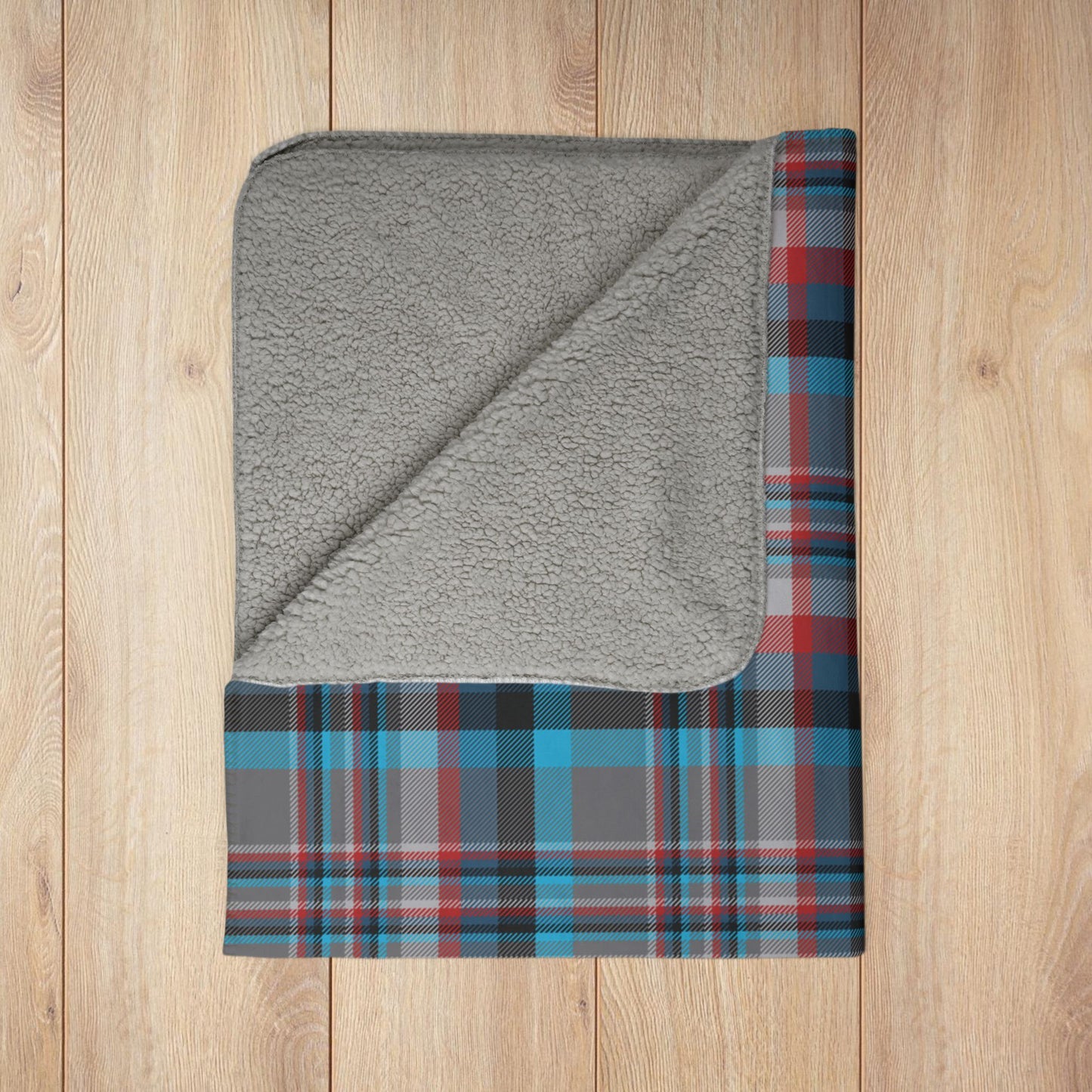 Grey, Blue & Red Orlando FL Plaid Fleece Sherpa Blanket