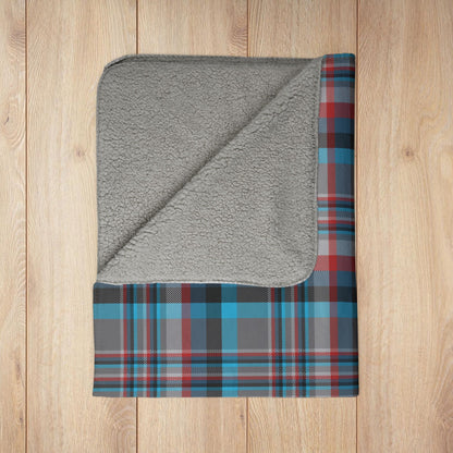 Grey, Blue & Red Orlando FL Plaid Fleece Sherpa Blanket