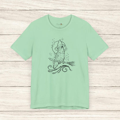 Lovebird Witch on a Broom, Line Art Tee