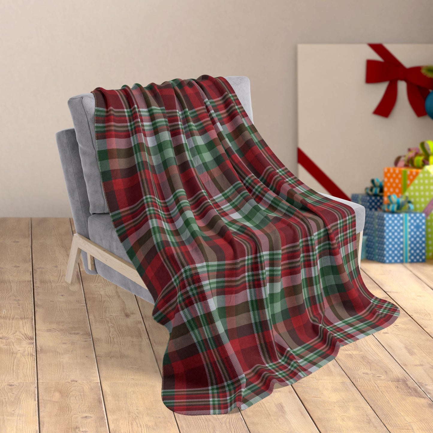 50" × 60" Christmas Green & Maroon Plaid Fleece Sherpa Blanket