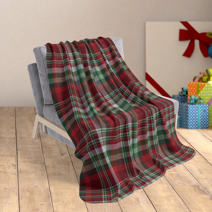 50" × 60" Christmas Green & Maroon Plaid Fleece Sherpa Blanket