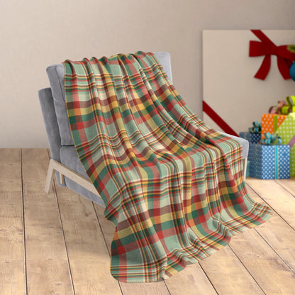 50" × 60" Christmas MCM Gold Plaid Fleece Sherpa Blanket