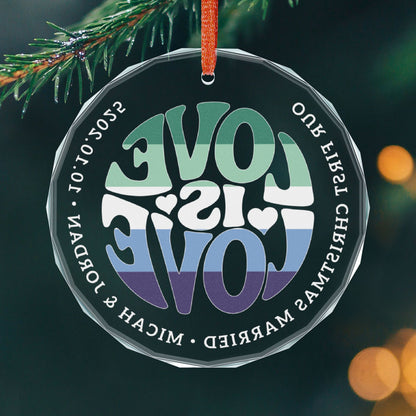 Custom Crystal Love is Love Gay Men 5-Stripe Pride 3" Circle Ornament