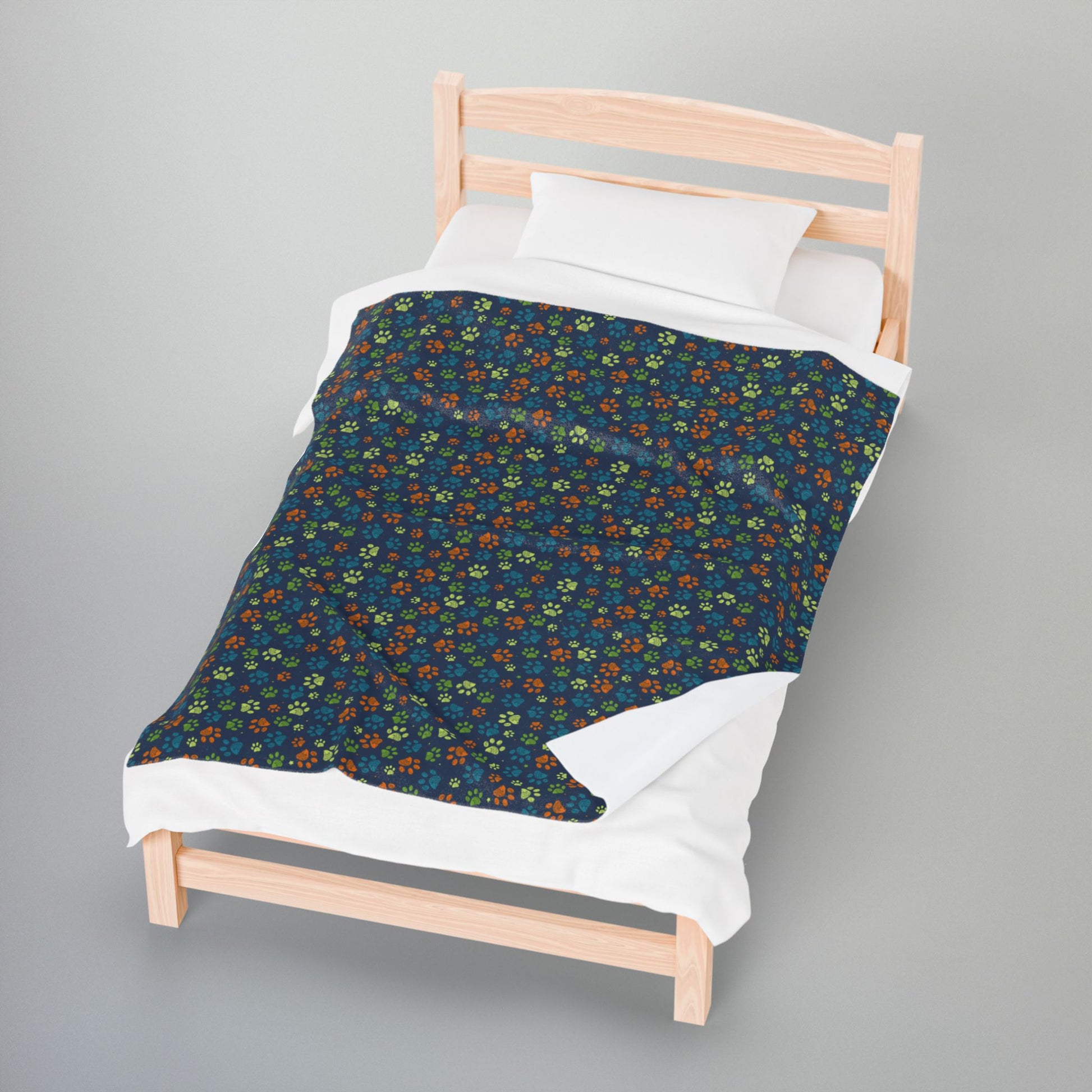 Orange & Light Green Ohio Paw Prints Blue Velveteen Plush Blanket