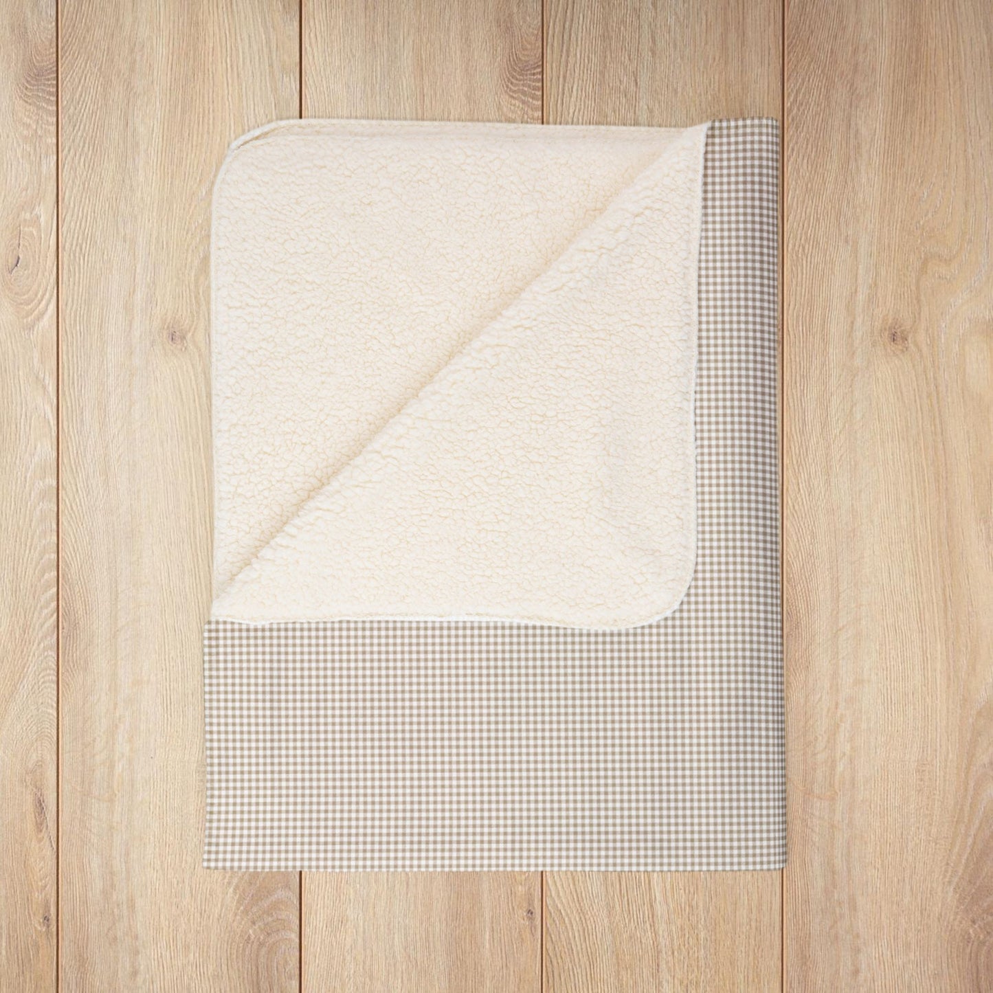 Khaki & White Gingham Fleece Sherpa Blanket