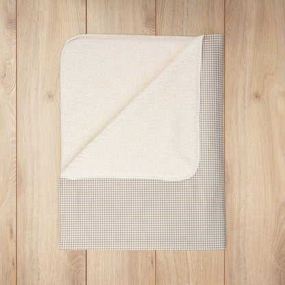 Khaki & White Gingham Fleece Sherpa Blanket