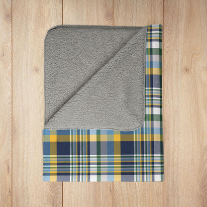 Christmas Blue & Yellow Plaid Milwaukee WI Fleece Sherpa Blanket