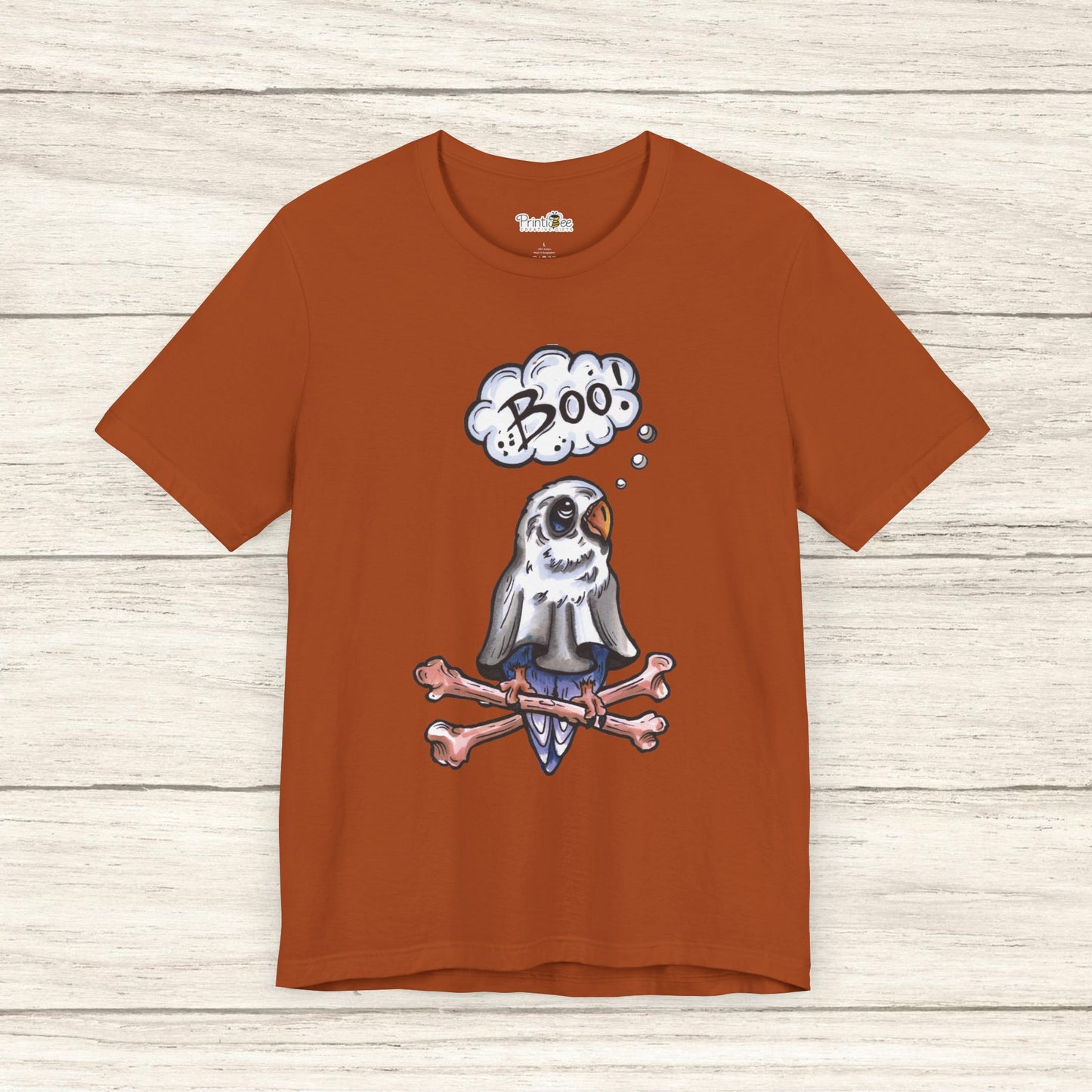 Ghost Lovebird Boo! Hand-Drawn & Hand-Colored Tee