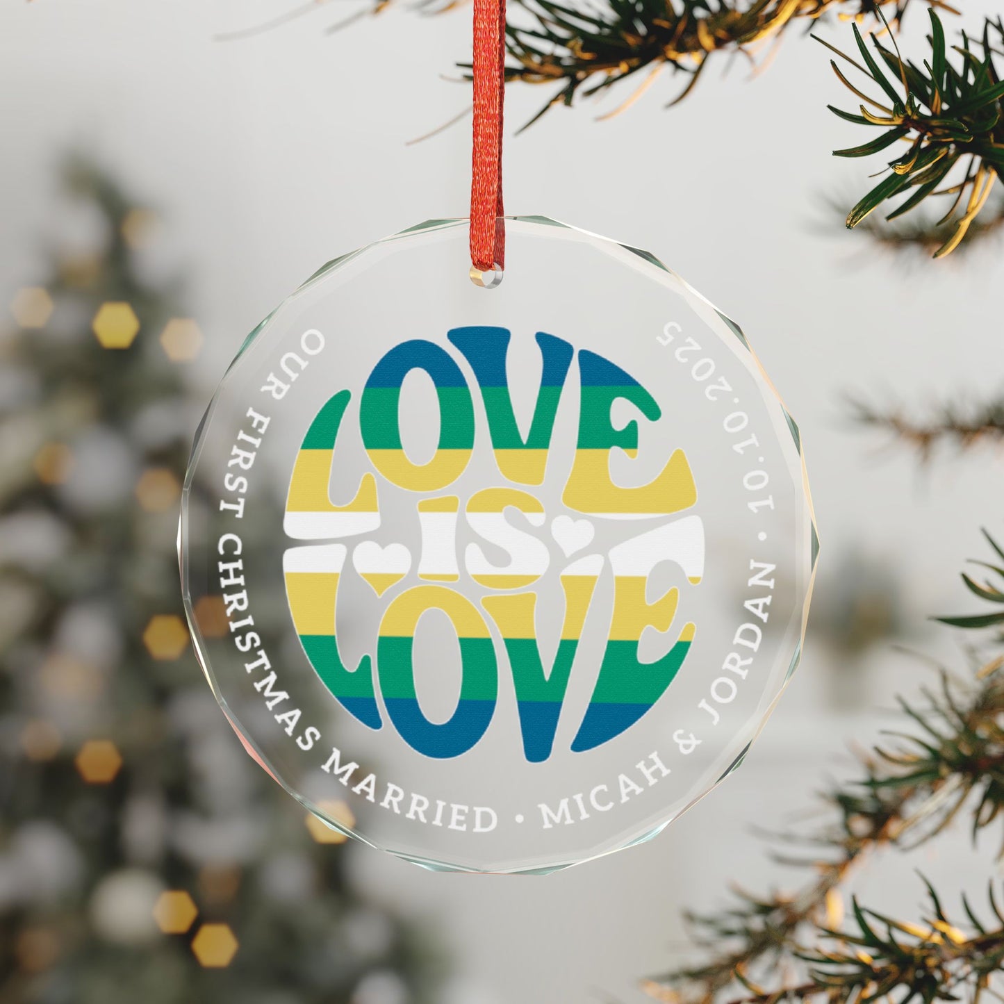 Custom Crystal Love is Love Non-Binary Boy Pride 3" Circle Ornament