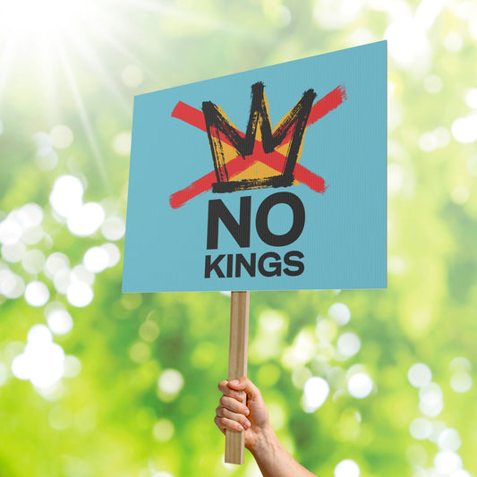 18" x 24" White No Kings Light Blue Protest Sign