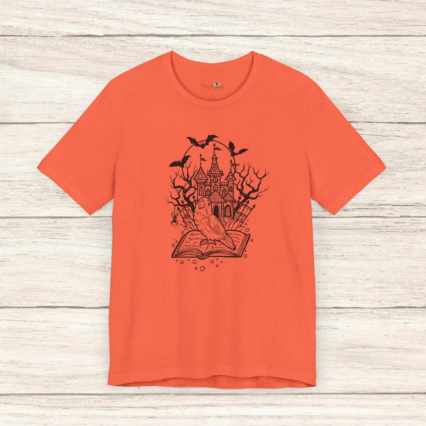 Lovebird on a Spell Book by a Haunted House, Line Art Tee