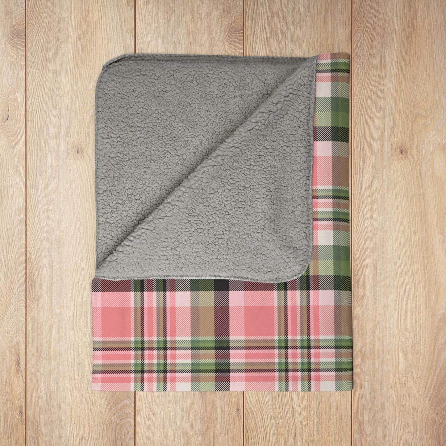 Christmas Pink & Green Plaid Fleece Sherpa Blanket