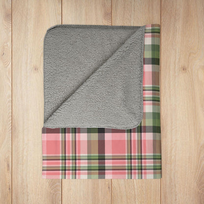 Christmas Pink & Green Plaid Fleece Sherpa Blanket