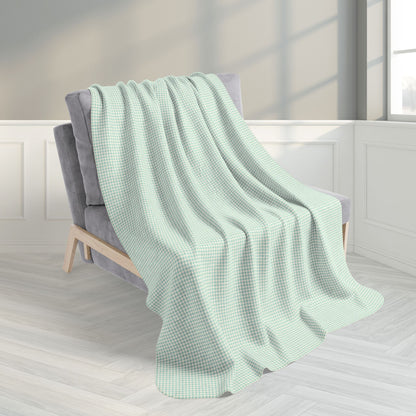 Mint Green & Cream Gingham Fleece Sherpa Blanket
