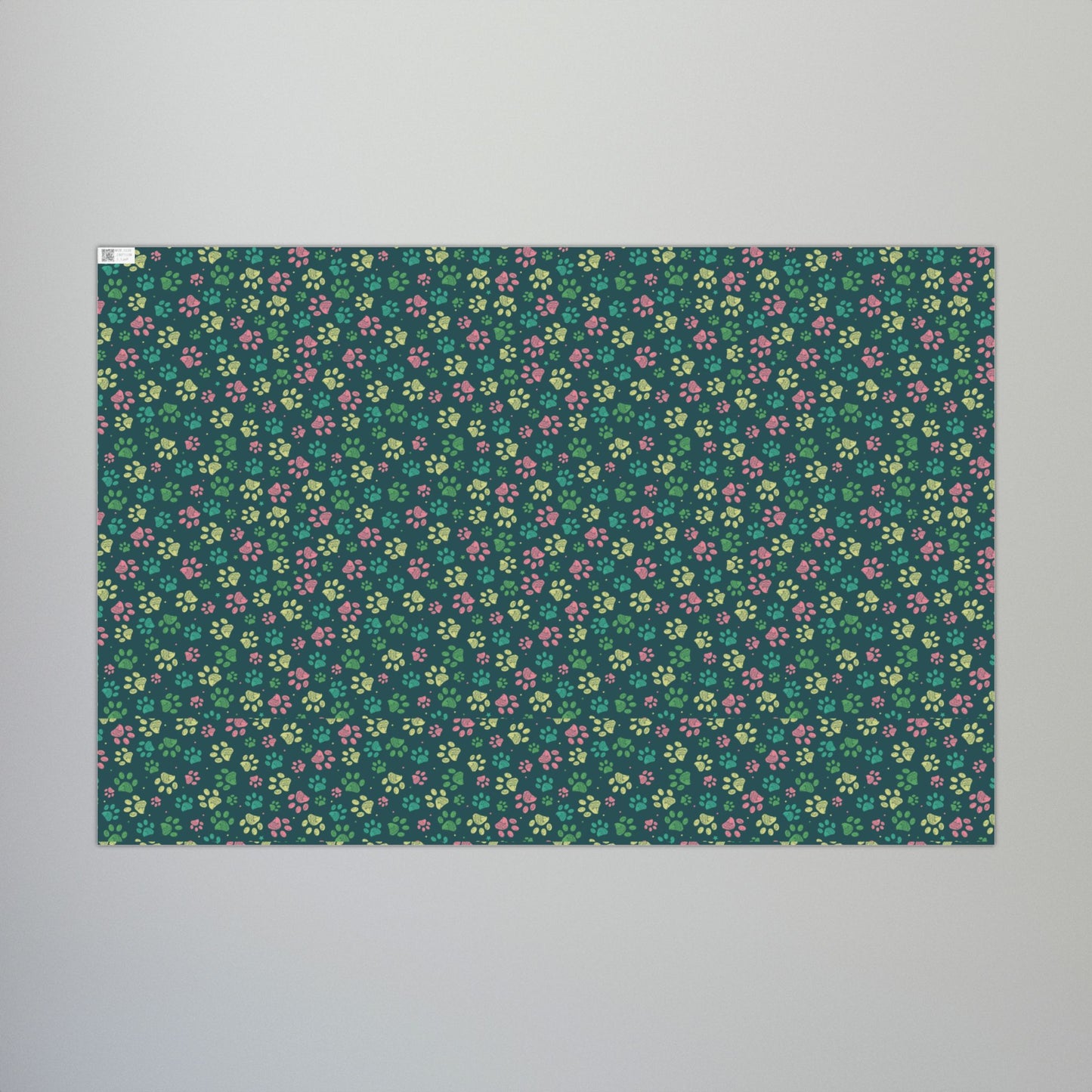 MCM Christmas Pink, Teal & Green Paw Print Gift Wrapping Paper Roll