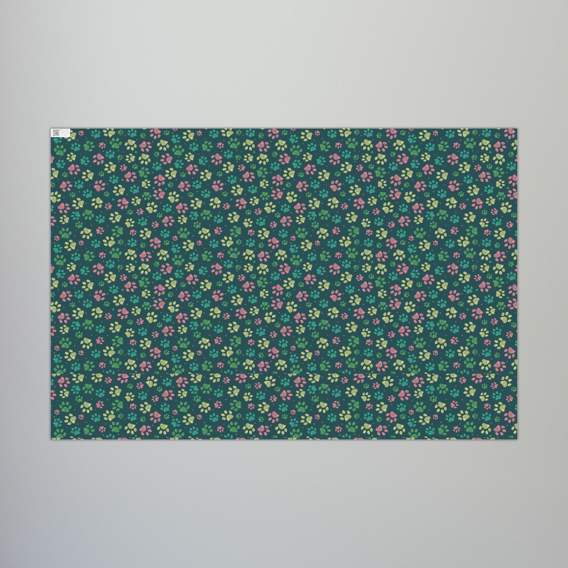 MCM Christmas Pink, Teal & Green Paw Print Gift Wrapping Paper Roll