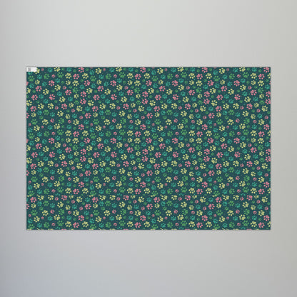 MCM Christmas Pink, Teal & Green Paw Print Gift Wrapping Paper Roll