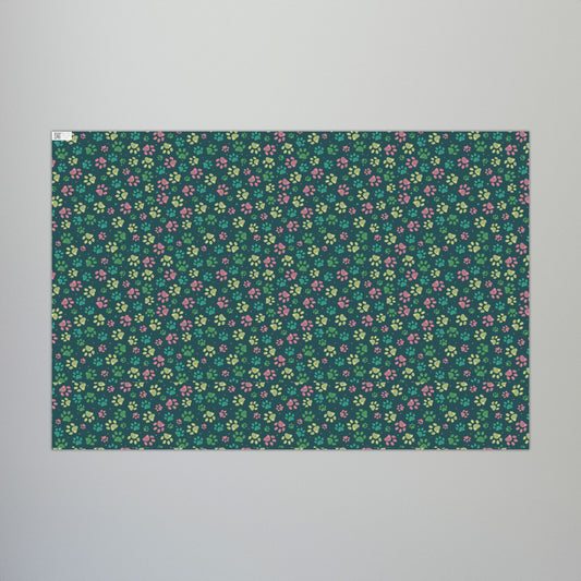 MCM Christmas Pink, Teal & Green Paw Print Gift Wrapping Paper Roll
