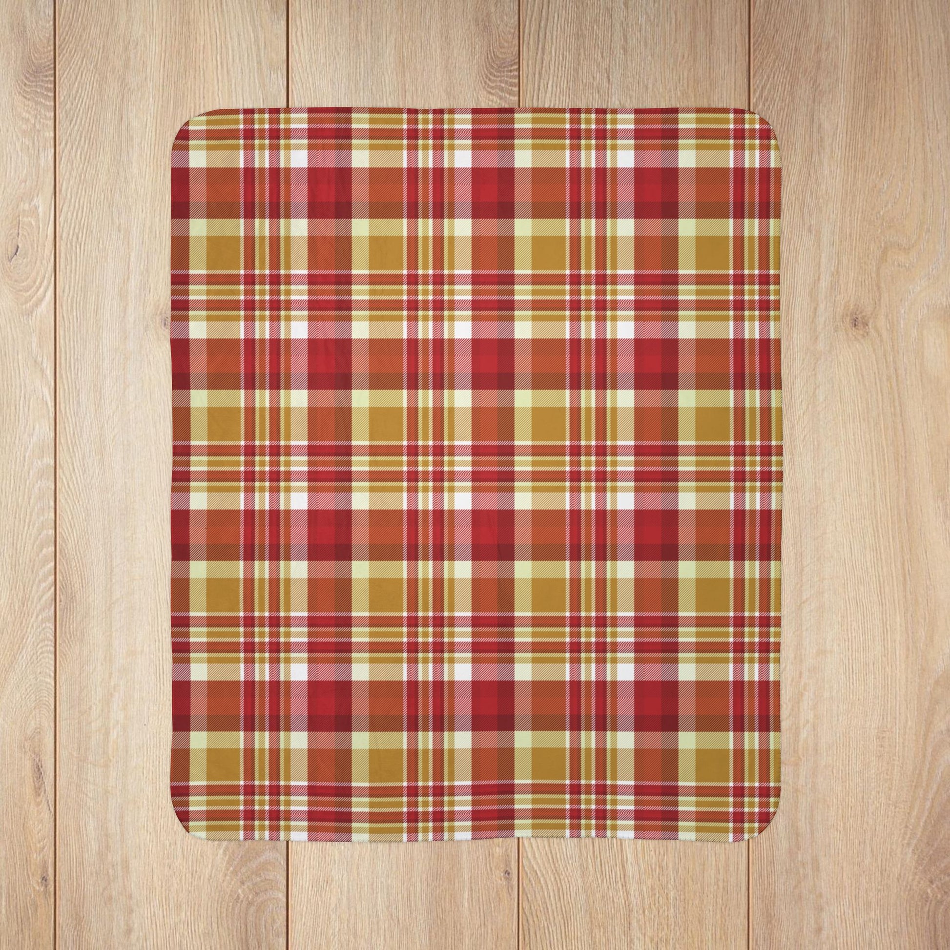 Christmas Gold & Red Plaid Fleece Sherpa Blanket