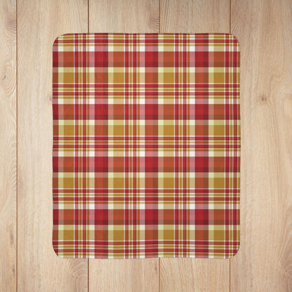 Christmas Gold & Red Plaid Fleece Sherpa Blanket