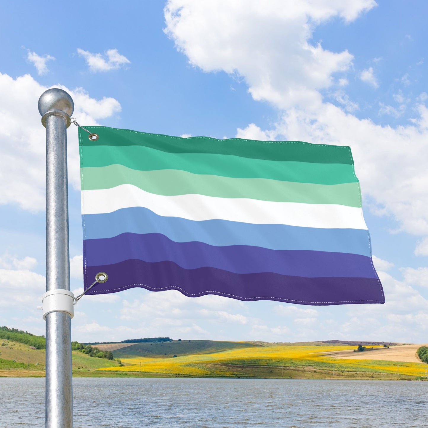 Gay Men Trans-Inclusive 7-Stripe Pride Flag with Grommets