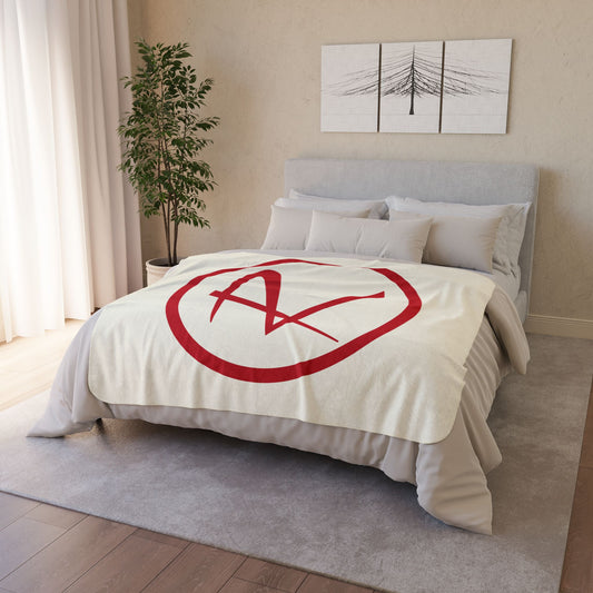 Rambler Red Logo Cream Fleece Sherpa Blanket