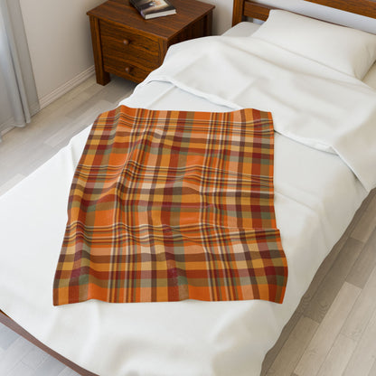 Autumn Orange Plaid Velveteen Plush Blanket