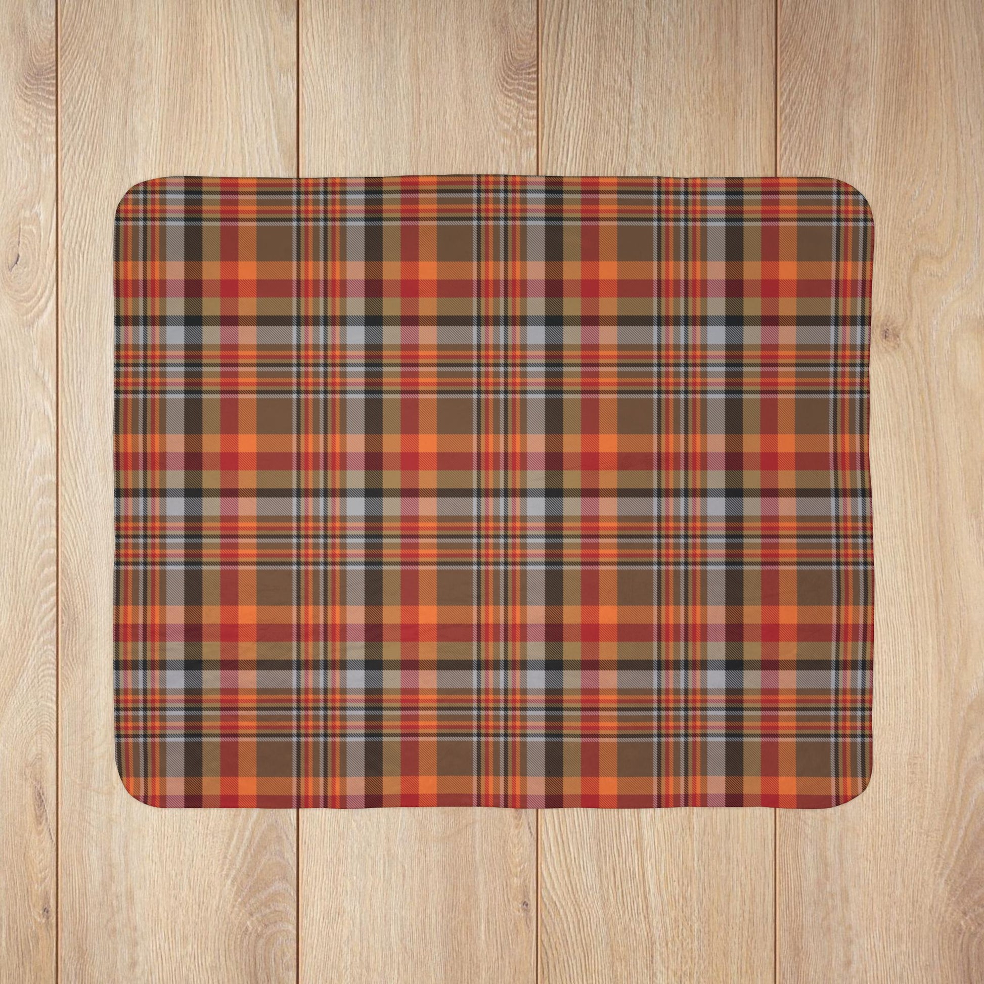 Brown & Orange Gurnee IL Plaid Fleece Sherpa Blanket