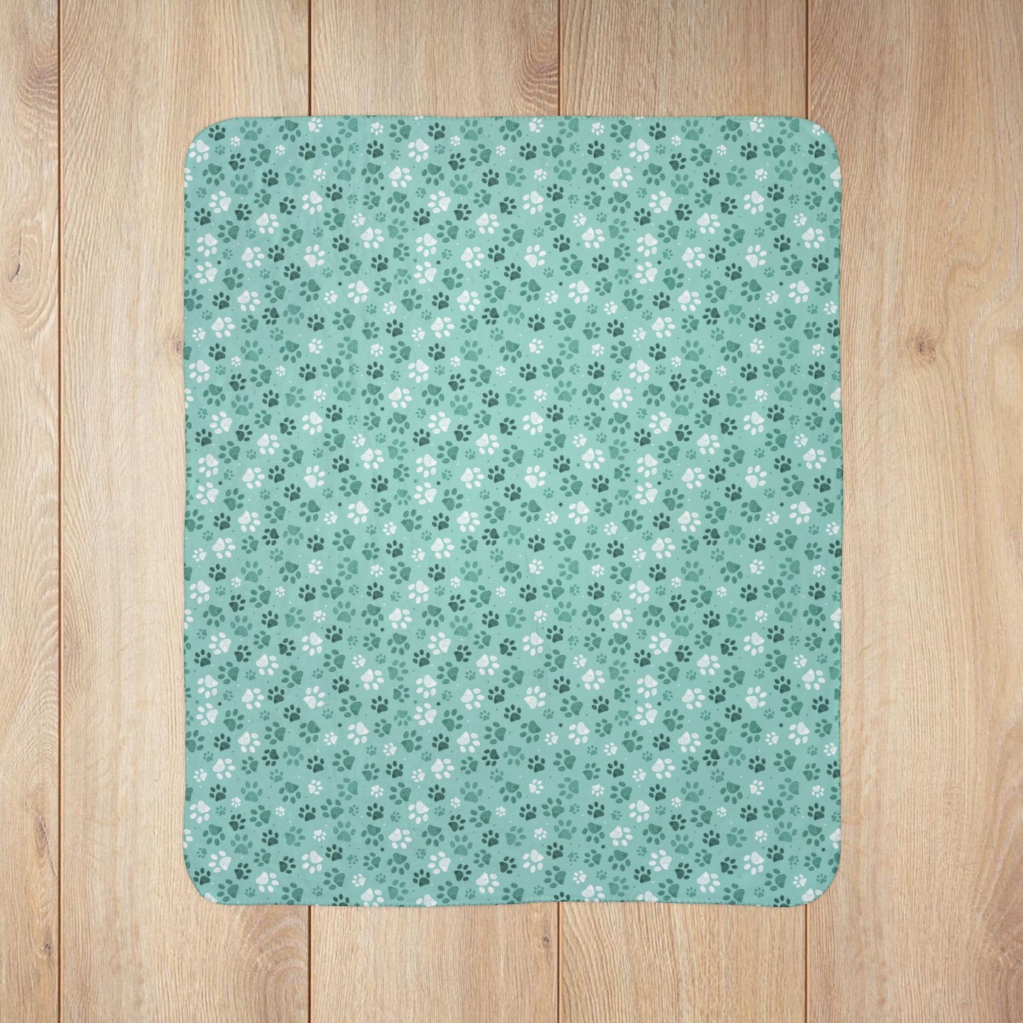 Seagreen Paw Prints Fleece Sherpa Blanket