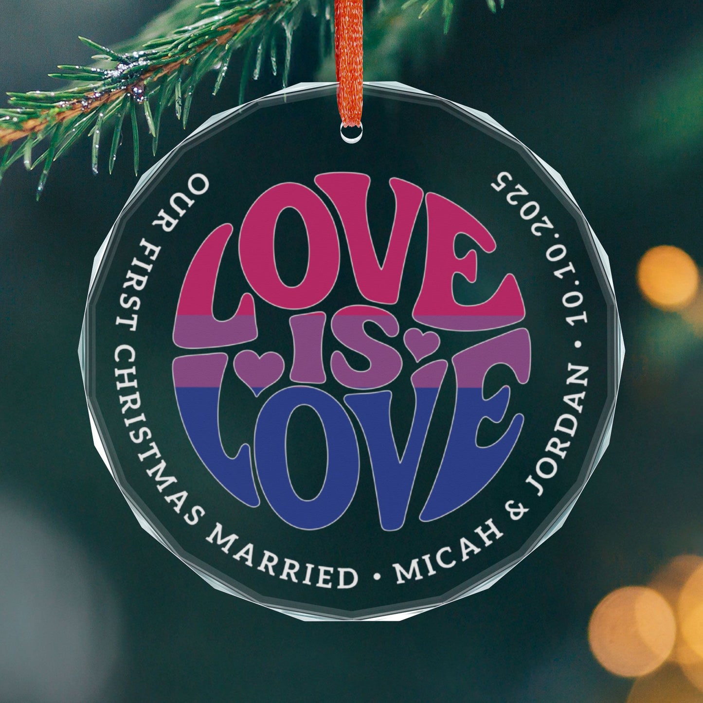 Round One size Custom Crystal Love is Love Bisexual Pride 3" Circle Ornament