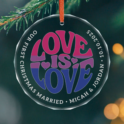 Round One size Custom Crystal Love is Love Bisexual Pride 3" Circle Ornament