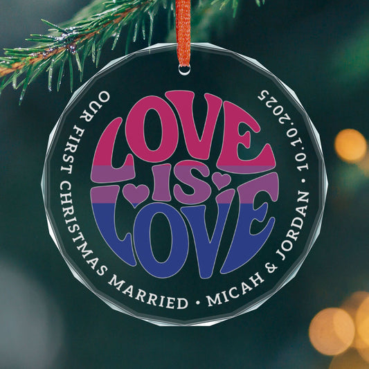 Round One size Custom Crystal Love is Love Bisexual Pride 3" Circle Ornament