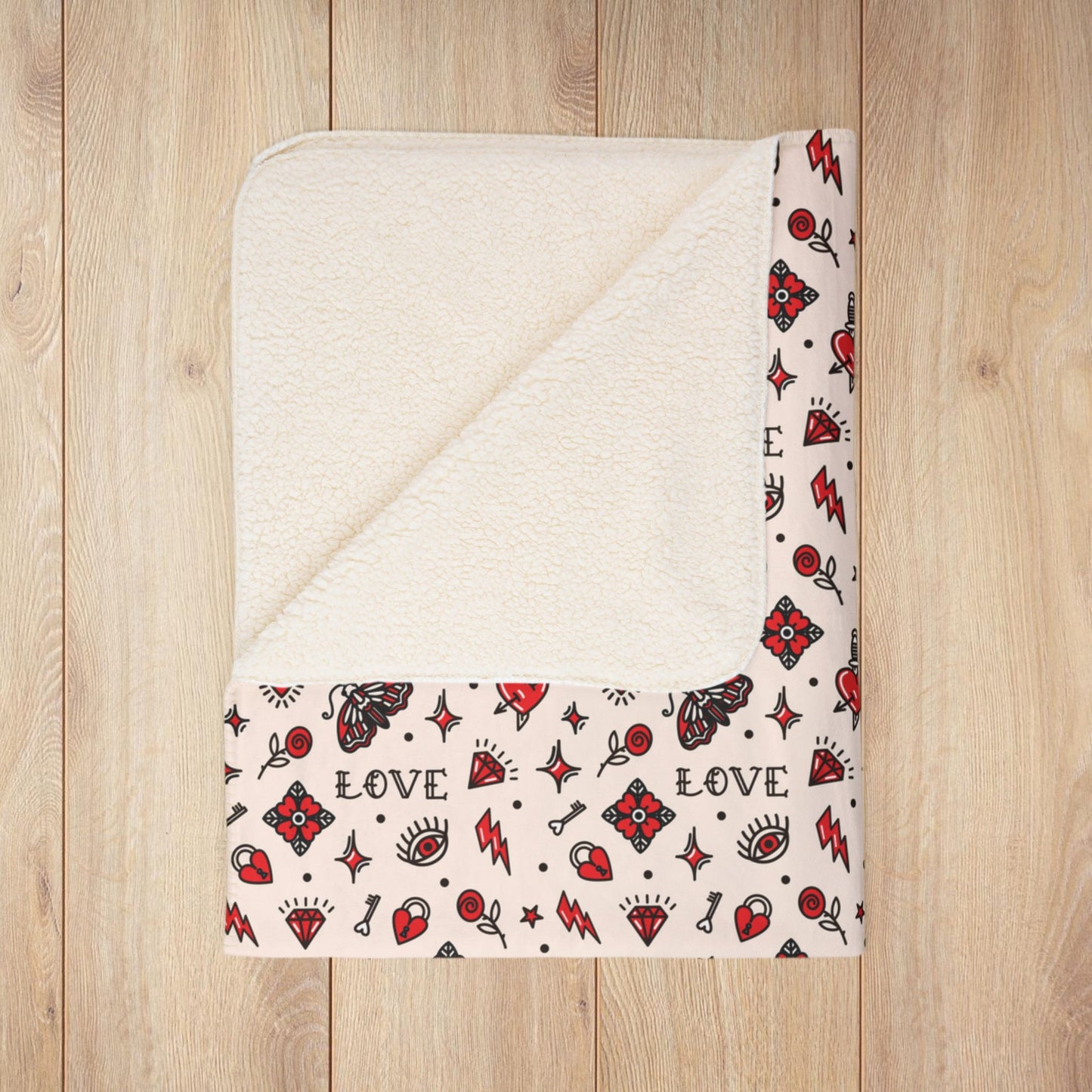 Tattoo Love Valentine’s Day Peach Fleece Sherpa Blanket