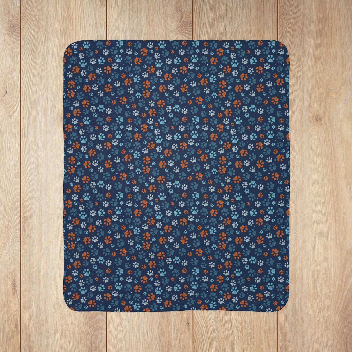 Light Blue & Orange Ohio Paw Prints Blue Fleece Sherpa Blanket