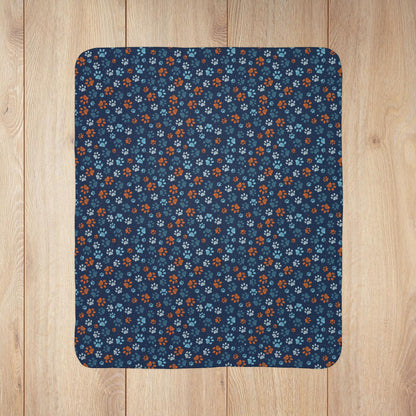Light Blue & Orange Ohio Paw Prints Blue Fleece Sherpa Blanket