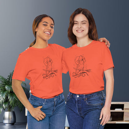 Lovebird Witch on a Broom, Line Art Tee