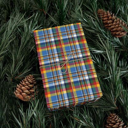 Christmas Powder Blue & Gold Los Angeles CA Plaid Gift Wrapping Paper Roll