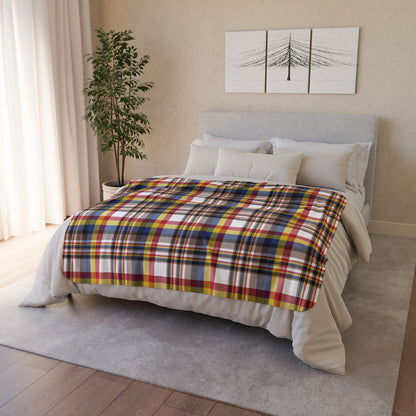 White, Red & Blue Brooklyn NY Plaid Fleece Sherpa Blanket