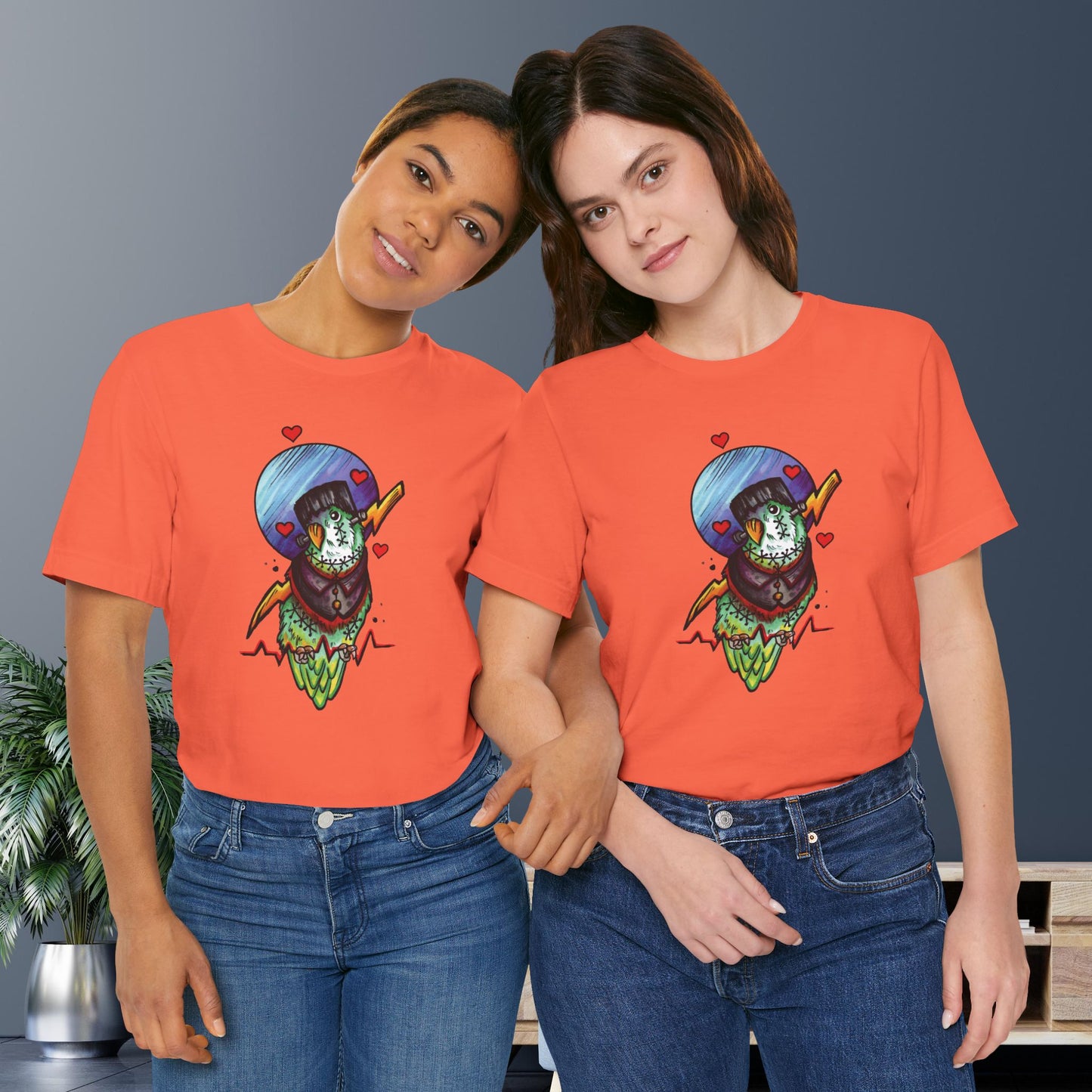 Frankenstein Lovebird, Hand-Drawn & Hand-Colored Tee