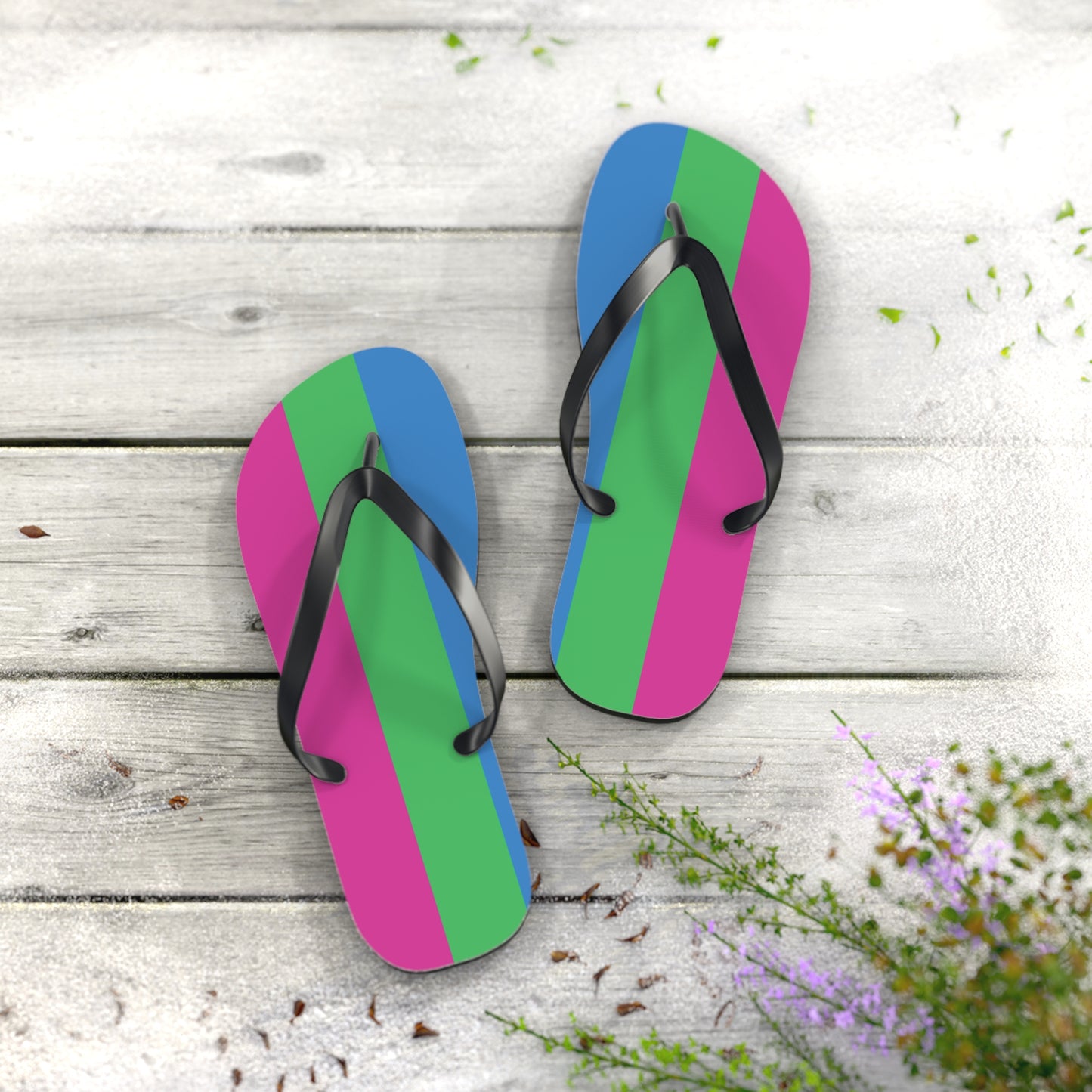 L Black sole Polysexual Pride Flip Flops