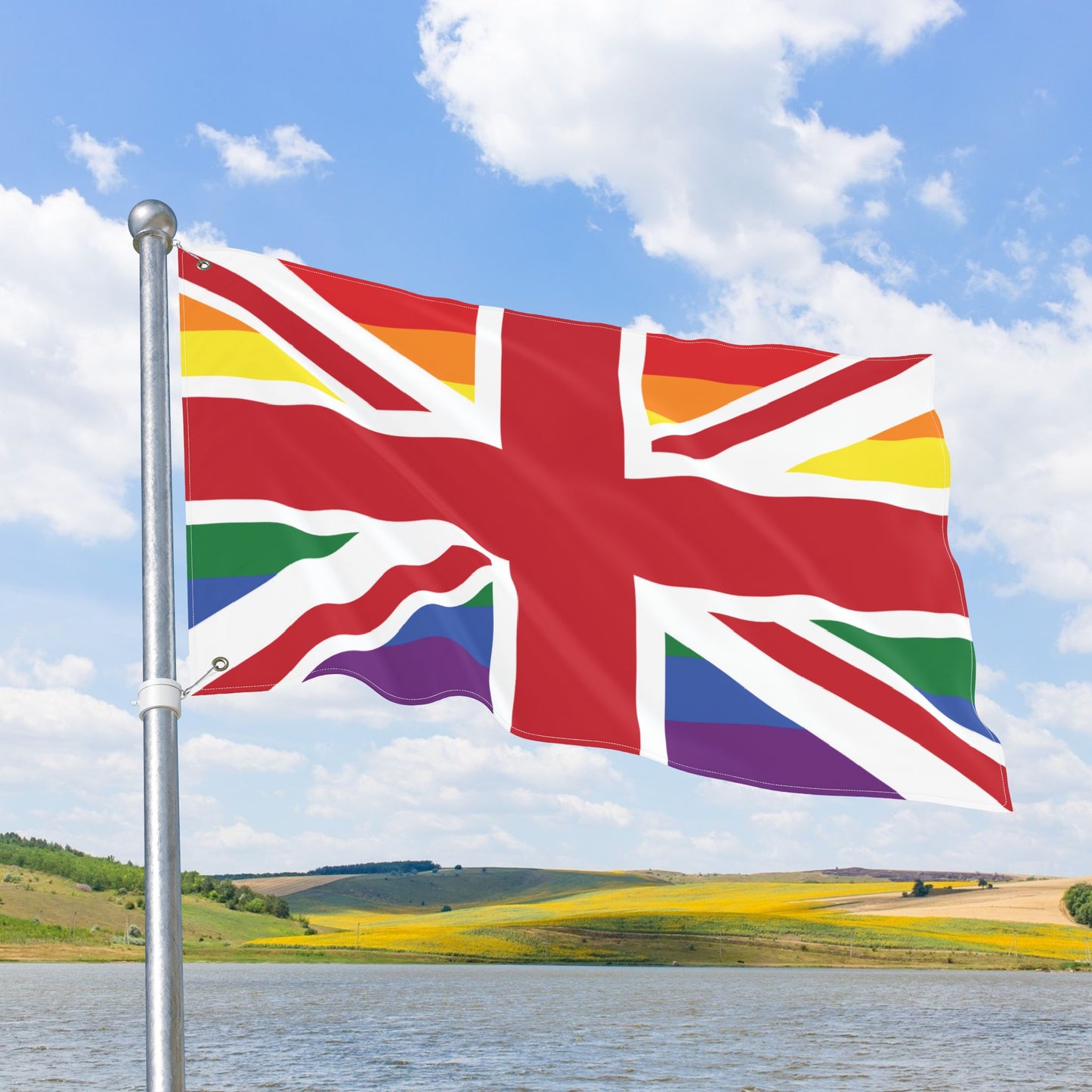 UK LGBTQIA+ Rainbow Pride Flag with Grommets