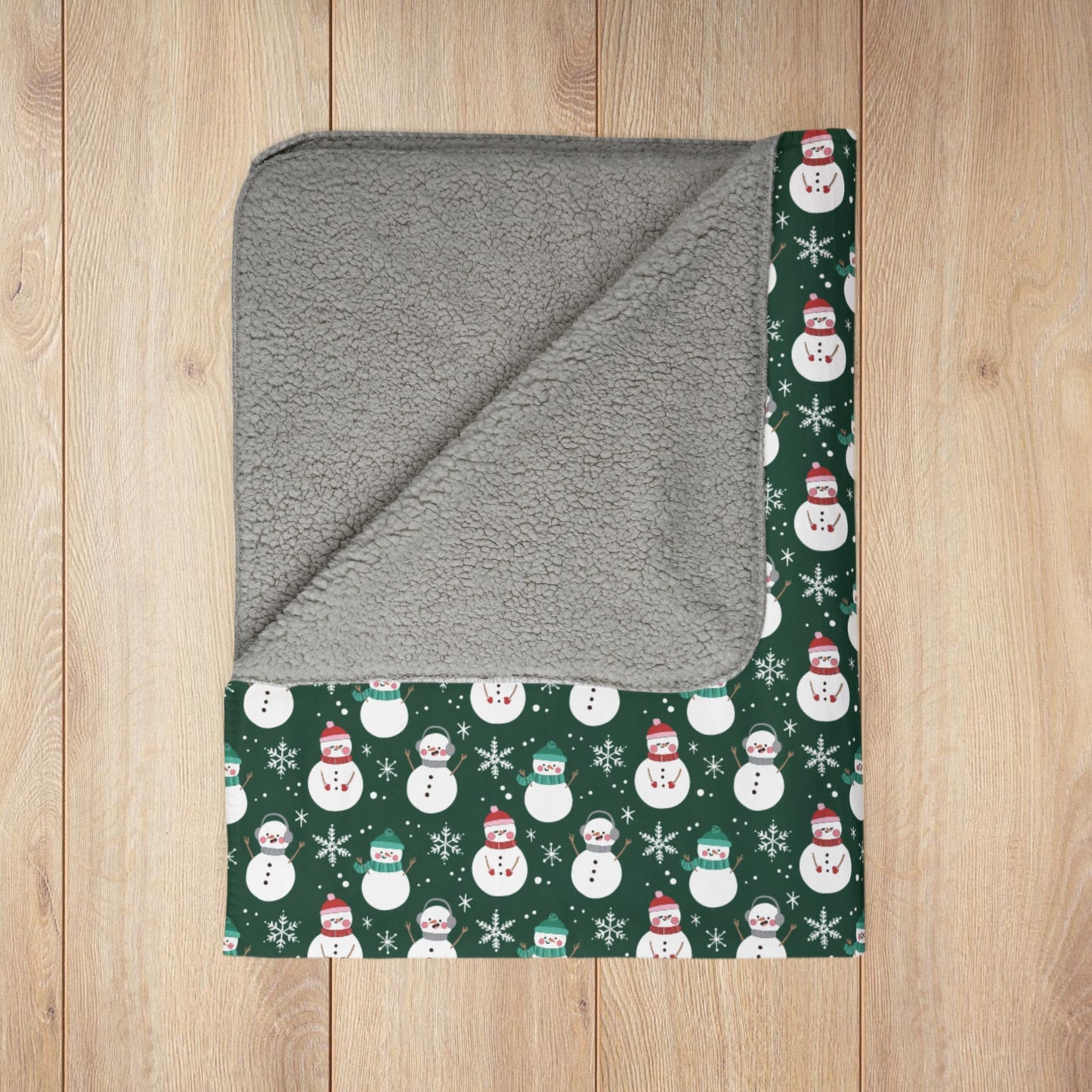 MCM Christmas Pink & Red Snowmen Green Fleece Sherpa Blanket
