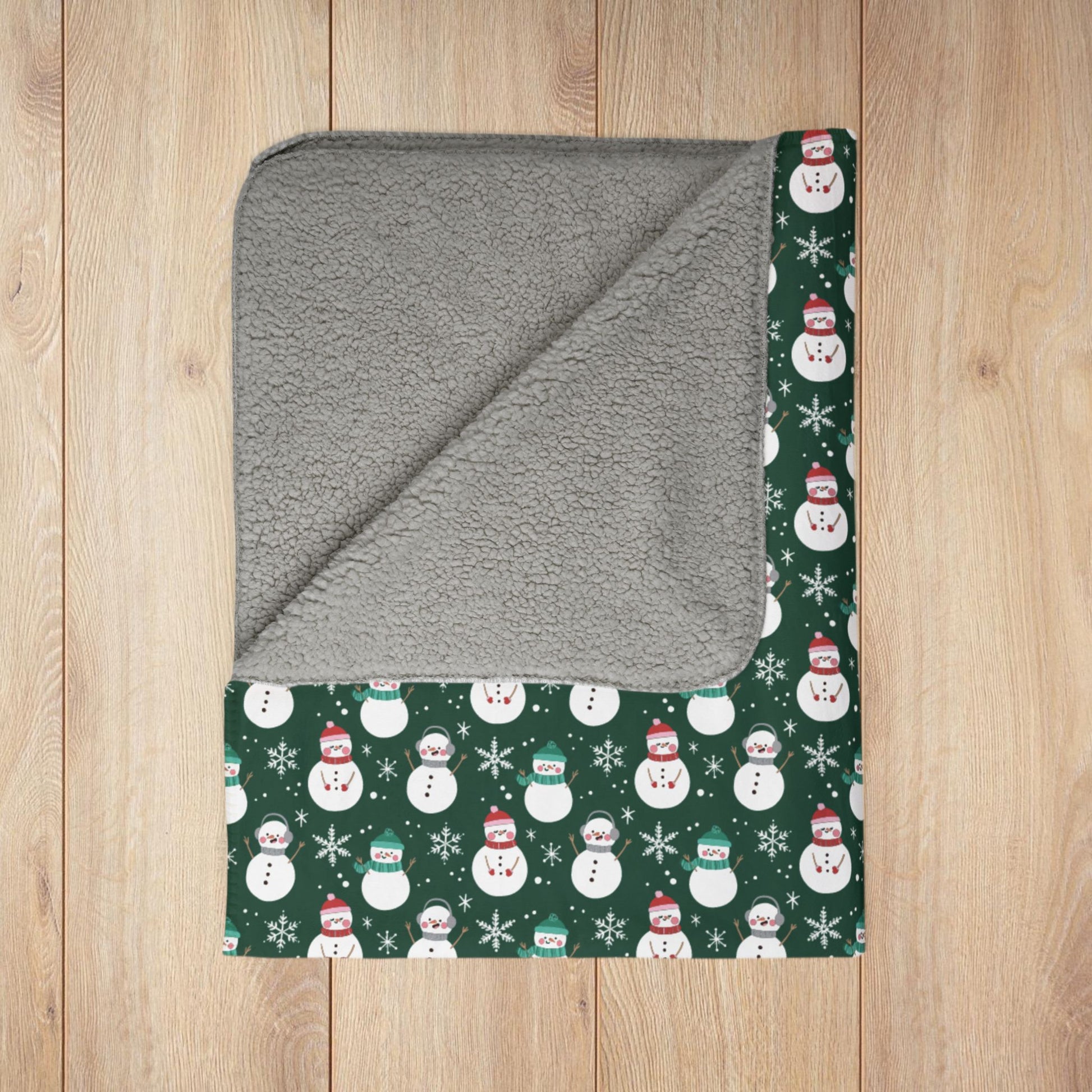 MCM Christmas Pink & Red Snowmen Green Fleece Sherpa Blanket