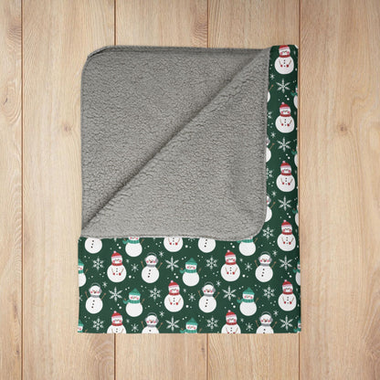 MCM Christmas Pink & Red Snowmen Green Fleece Sherpa Blanket