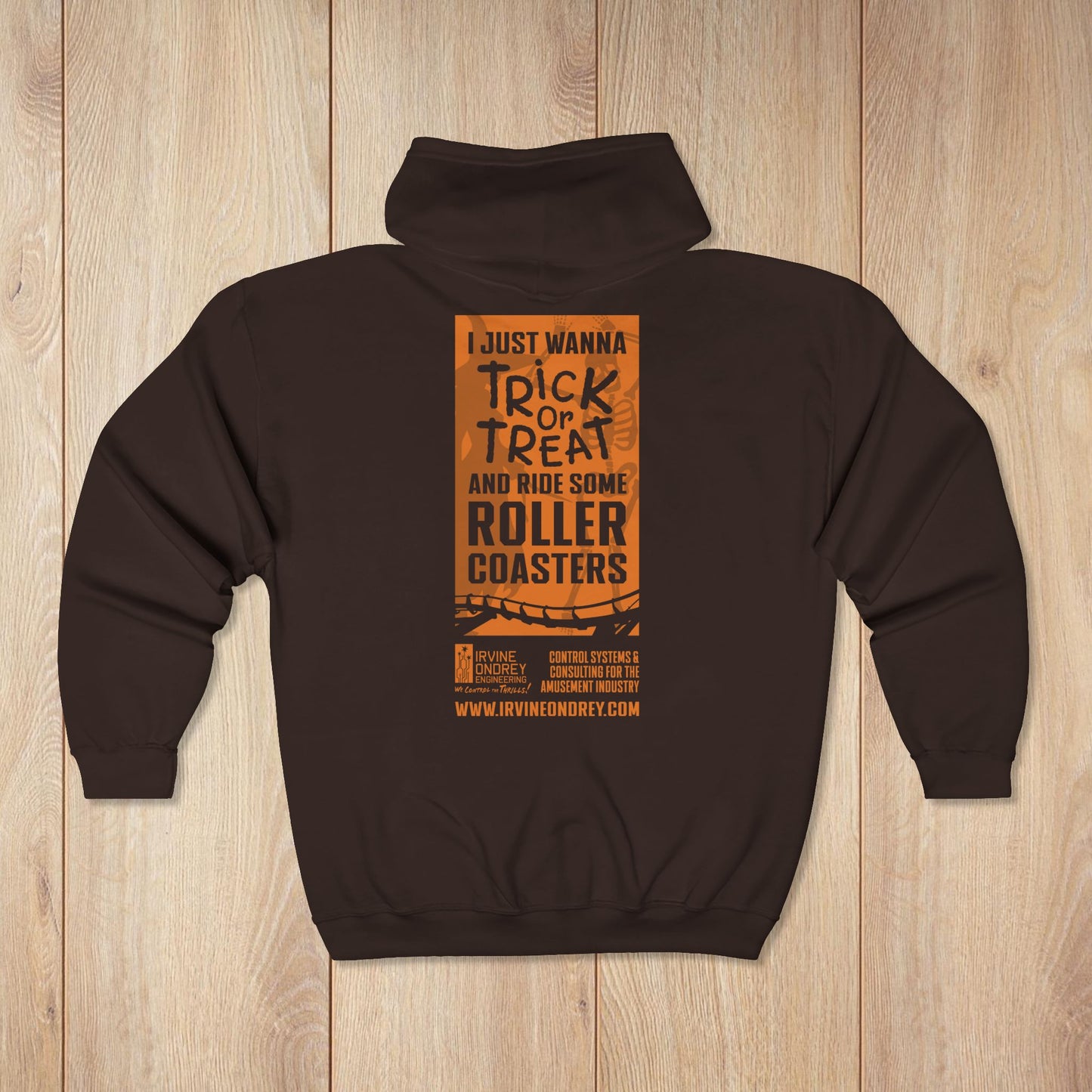 I Just Wanna Trick-or-Treat & Roller Coasters Zip Hoodie • Irvine Ondrey Engineering