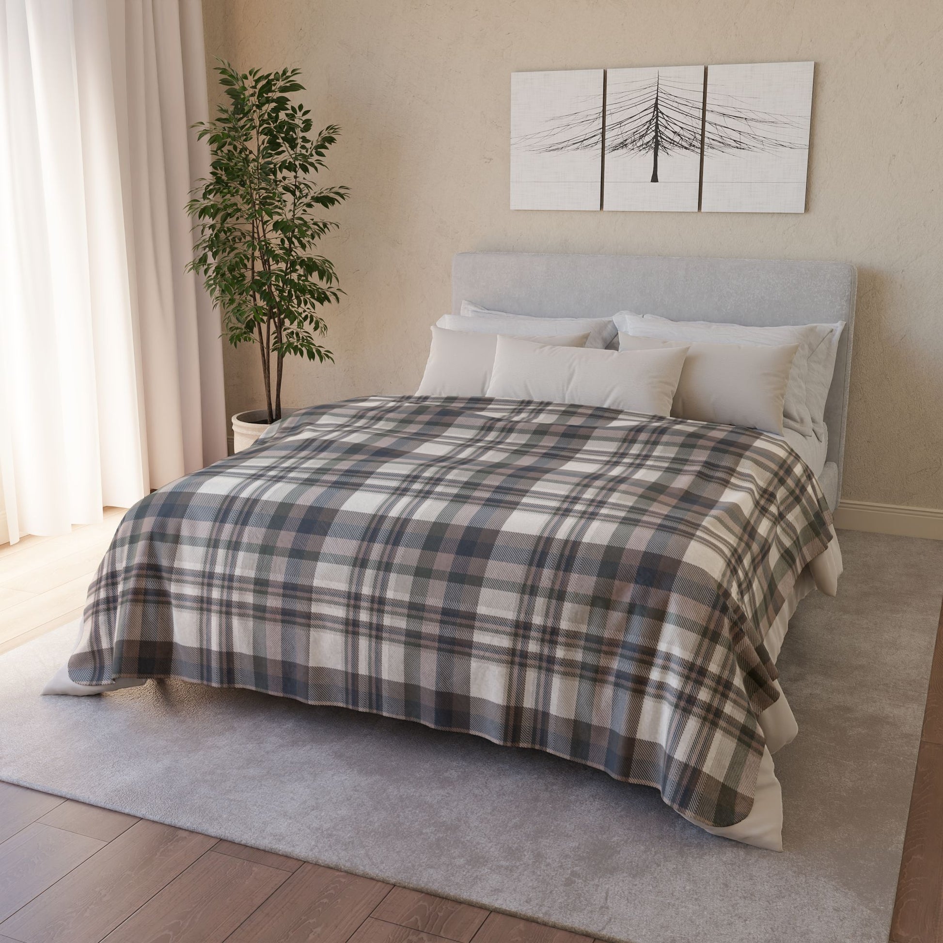 Winter Brown Plaid Fleece Sherpa Blanket