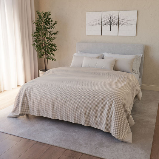60" × 80" Beige Khaki & White Gingham Fleece Sherpa Blanket